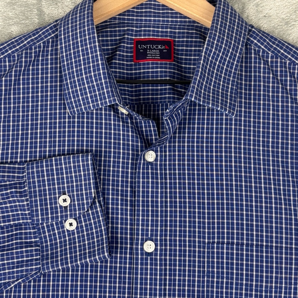 UNTUCKit Shirt Mens XL Blue Check Wrinkle Free Button Down Preppy Office - Picture 10 of 11